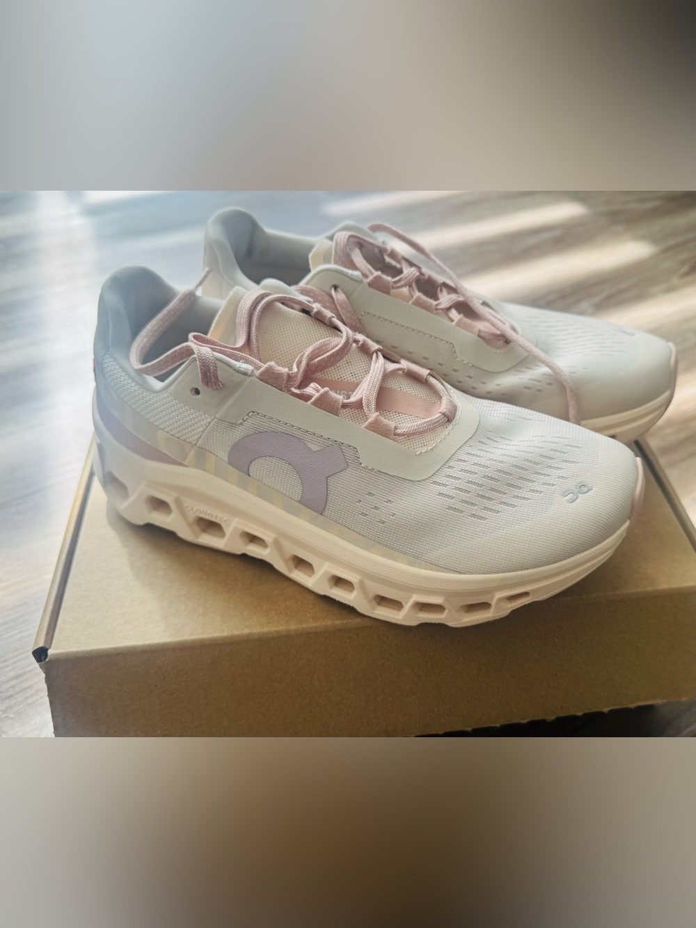 On Running Women's White and Light Pink Cloudstratus Sneakers